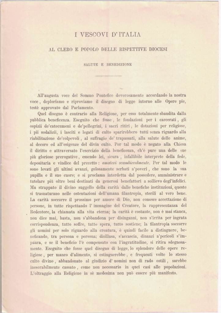 I Vescovi d’Italia al clero e popolo delle rispettive diocesi. …