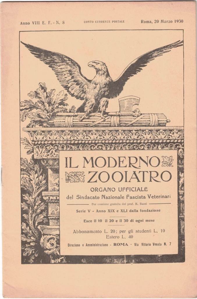 Il moderno zooiatro, aa. XIX-XX, 1930-1931, 8 numeri