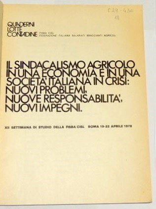 Il sindacalismo agricolo in una economia e in una società …