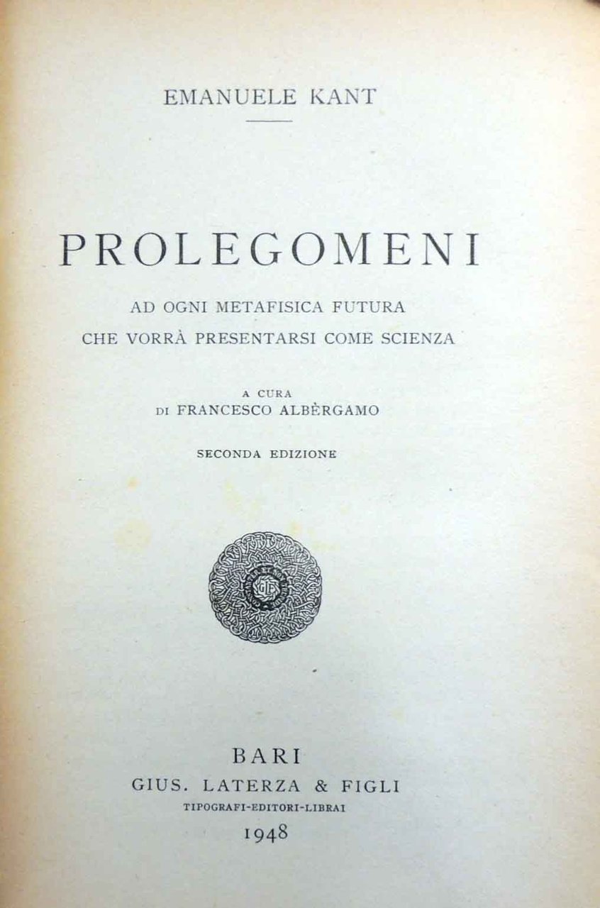 Kant, Prolegomeni, a cura di F. Albèrgamo