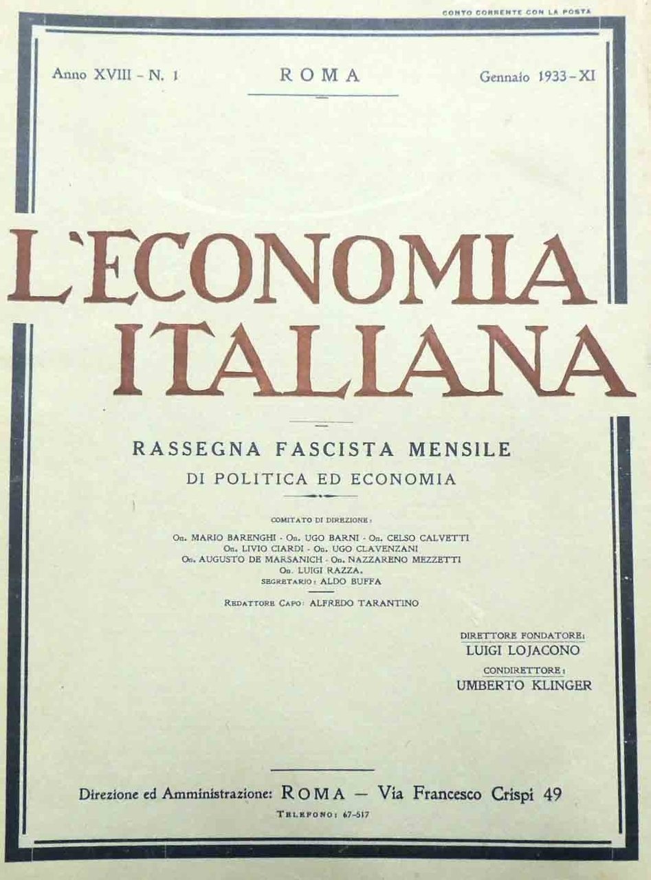 L’economia italiana. Rassegna fascista mensile di politica ed economia, a. …