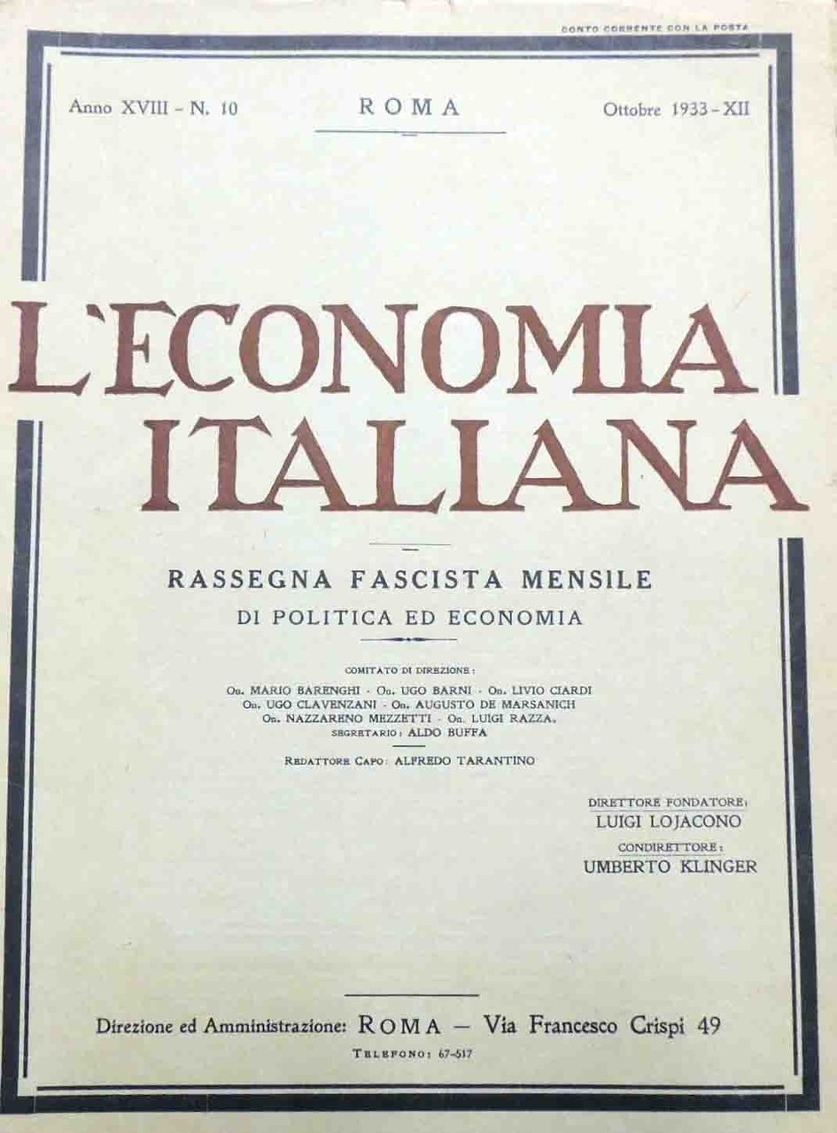 L’economia italiana. Rassegna fascista mensile di politica ed economia, a. …