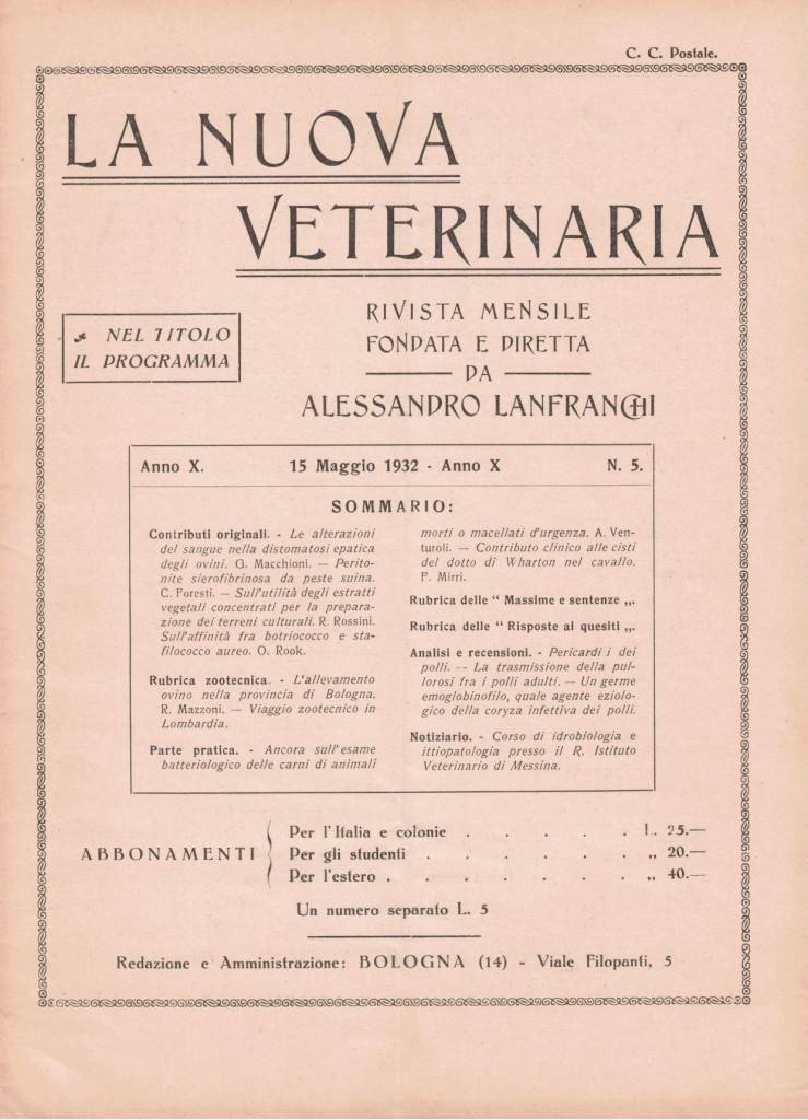 La nuova veterinaria. Rivista mensile, a. X, n. 5, 15 …