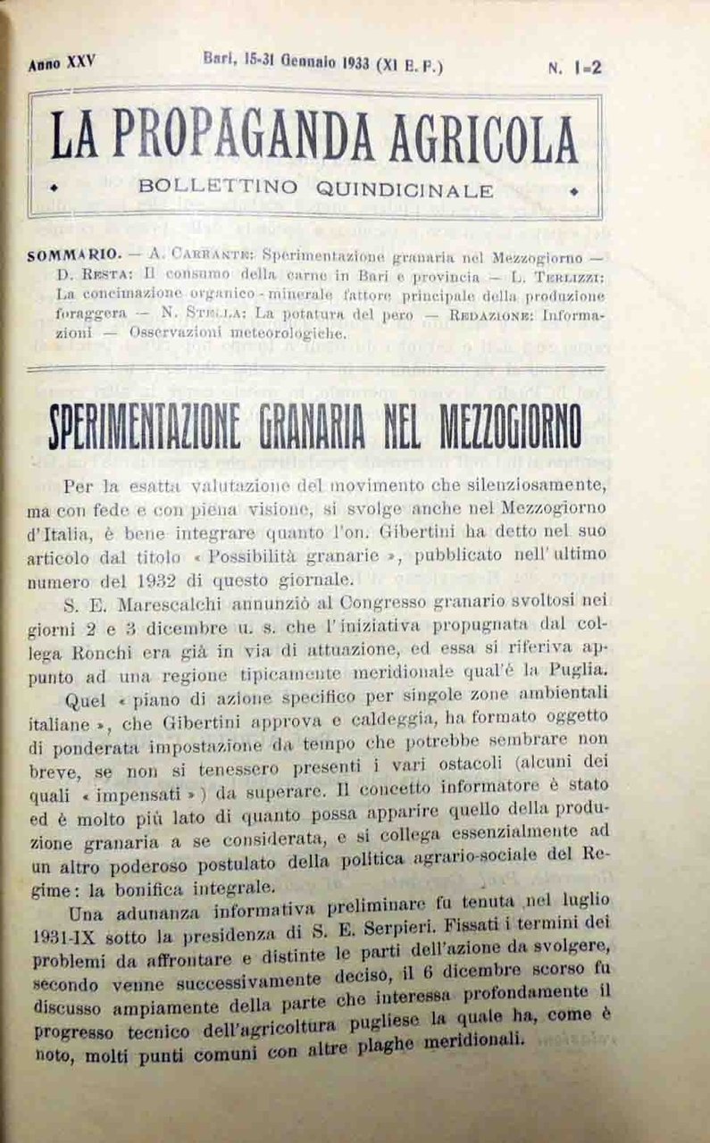 La propaganda agricola, a. XXV, nn. 1-24, gennaio-dicembre 1933