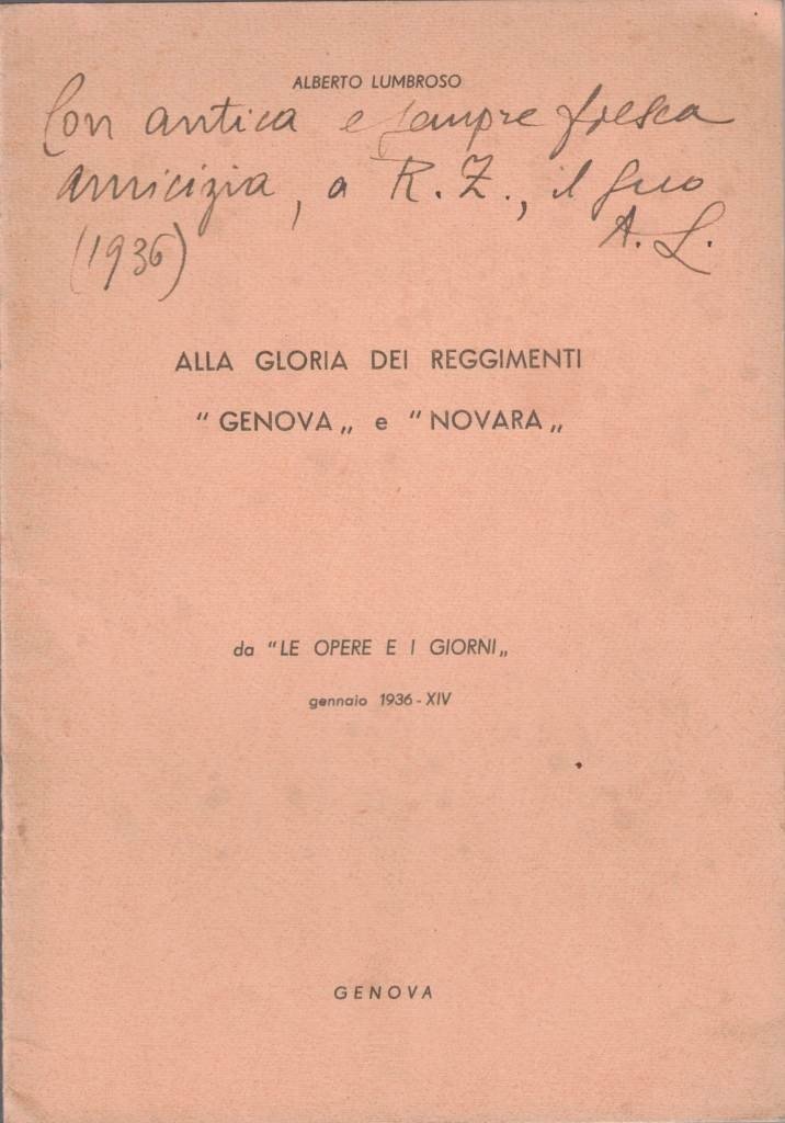 Lumbroso, Alla gloria dei reggimenti Genova e Novara