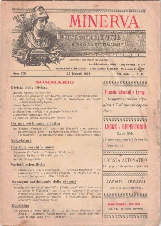 Minerva. Rivista delle riviste, a. XIII, 1903, vol. XXIII, 7 …