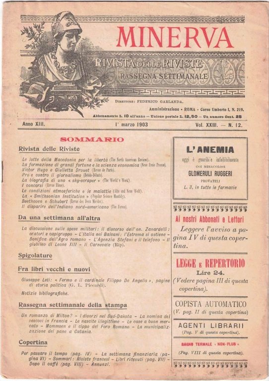 Minerva. Rivista delle riviste, a. XIII, 1903, vol. XXIII, 7 …