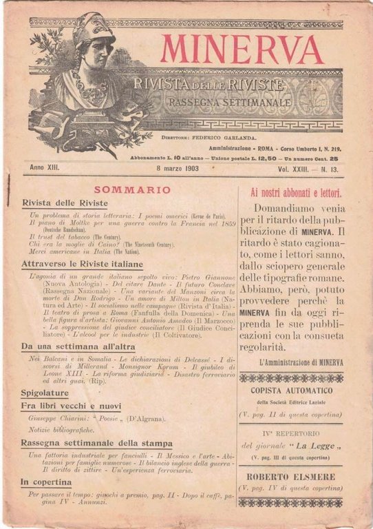 Minerva. Rivista delle riviste, a. XIII, 1903, vol. XXIII, 7 …