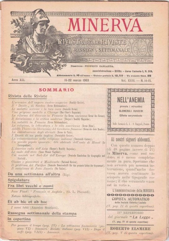 Minerva. Rivista delle riviste, a. XIII, 1903, vol. XXIII, 7 …