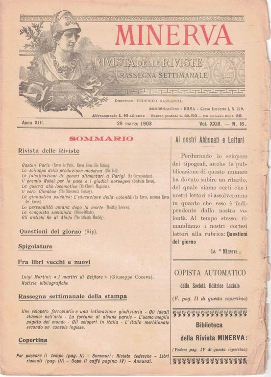 Minerva. Rivista delle riviste, a. XIII, 1903, vol. XXIII, 7 …