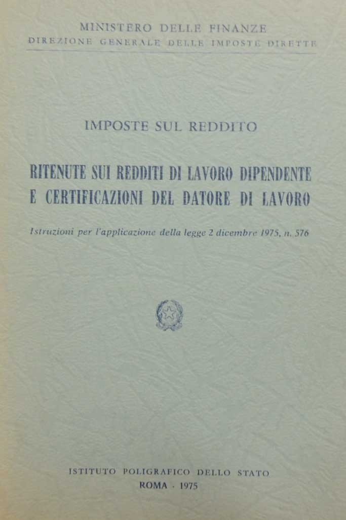 Ministero delle Finanze – Direzione generale delle Imposte Dirette, Imposte …