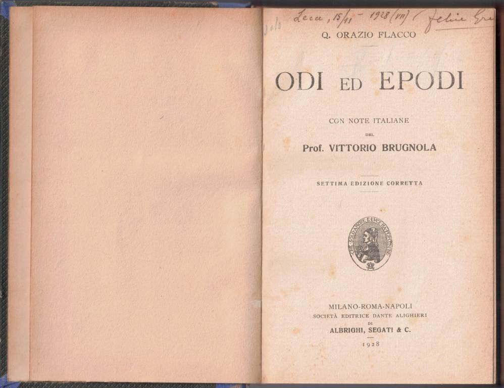 Orazio (Horatius), Odi ed Epodi, con note italiane del Prof. …