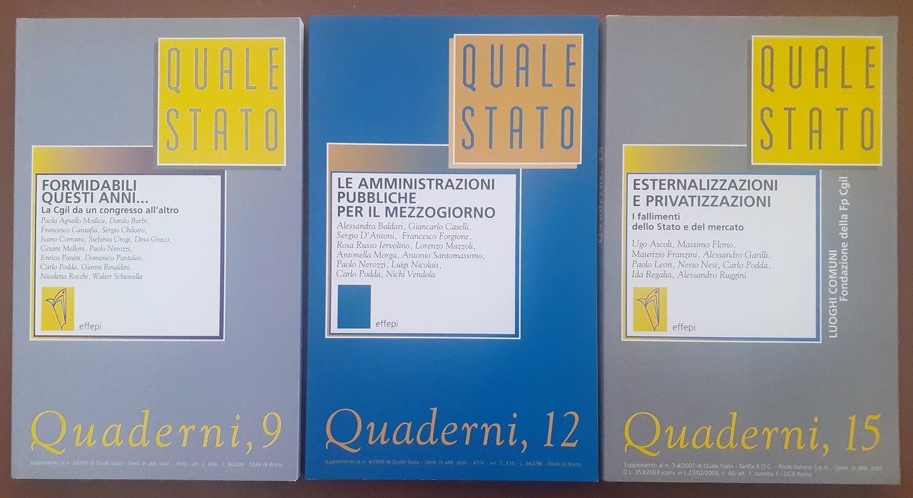 Quale Stato. Quaderni, nn. 9, 12, 15, 2005-2007, 3 numeri