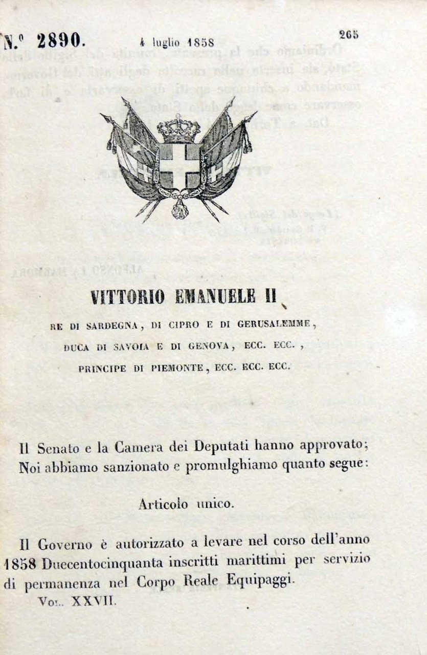 Regno di Sardegna, 18 Regi decreti anno 1858