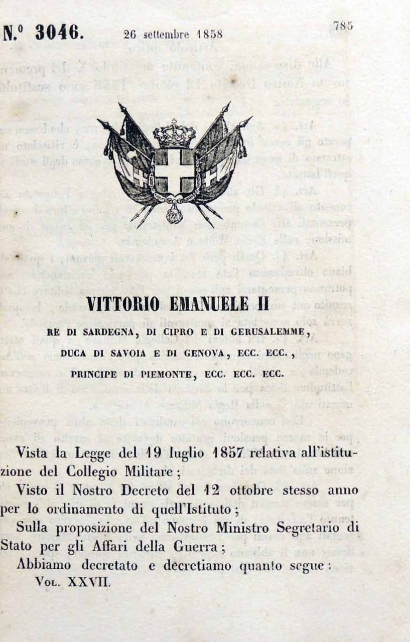 Regno di Sardegna, 20 Regi decreti anno 1858