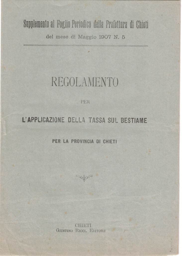 Regolamento per l’applicazione della tassa sul bestiame per la Provincia …