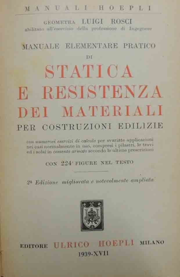 Rosci, Manuale elementare pratico di statica e resistenza dei materiali …