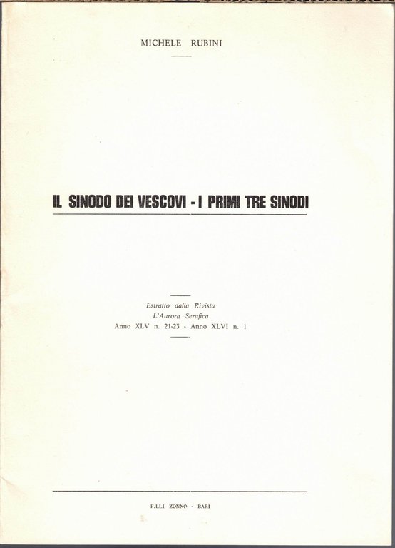Rubini, Il sinodo dei vescovi. I primi tre sinodi – …
