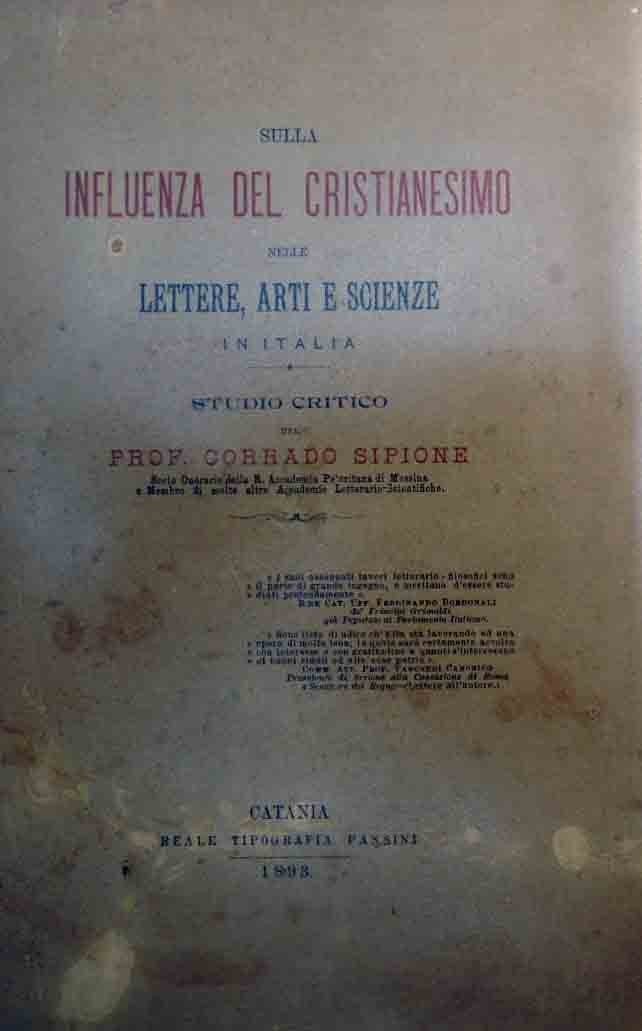 Sipione, Sulla influenza del cristianesimo nelle lettere, arti e scienze …