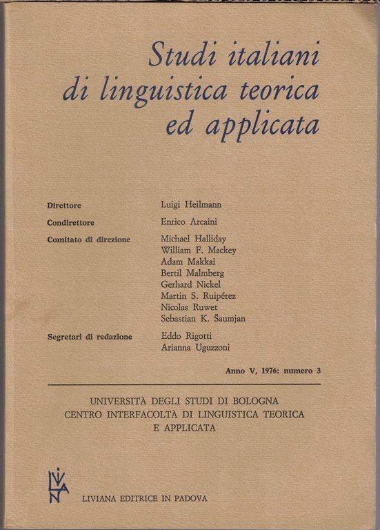 Studi italiani di linguistica teorica ed applicata, a. IV, 1975, …