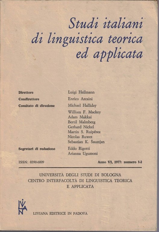 Studi italiani di linguistica teorica ed applicata, a. IV, 1975, …