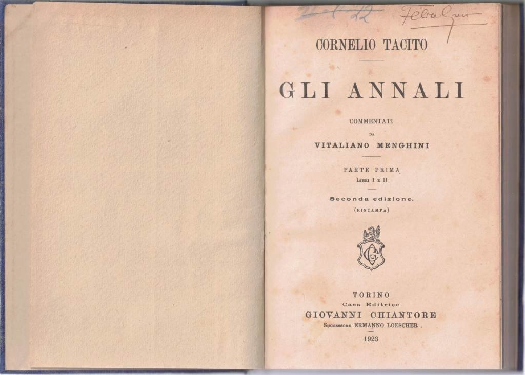 Tacito (Tacitus), Gli Annali, commentati da V. Menghini. Parte prima. …