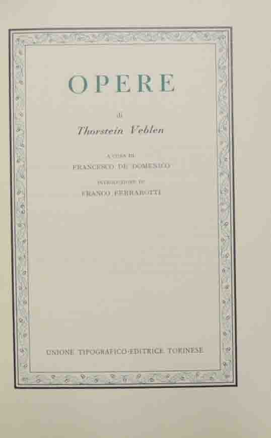 Veblen, Opere, a cura di De Domenico