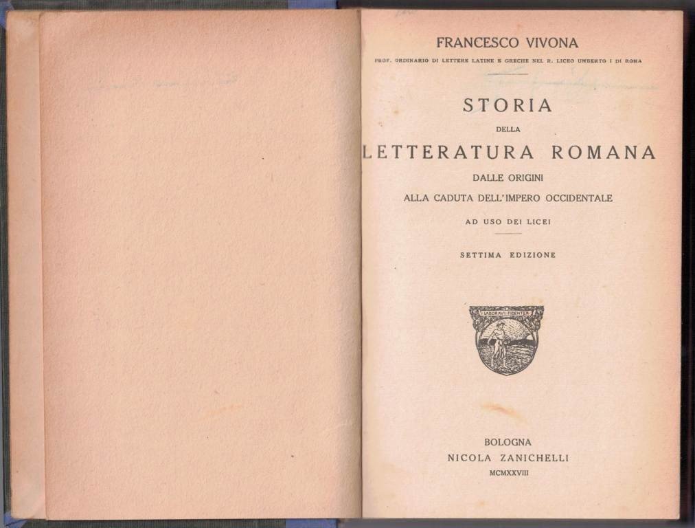 Vivona, Storia della letteratura romana. Dalle origini alla caduta dell’Impero …