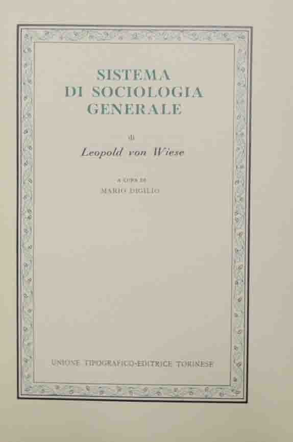 Wiese, Sistema di sociologia generale, a cura di Mario Digilio