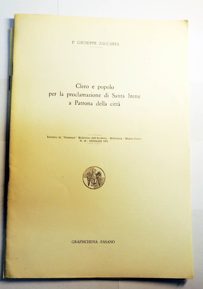 Zaccaria, Clero e popolo per la proclamazione di Santa Irene …