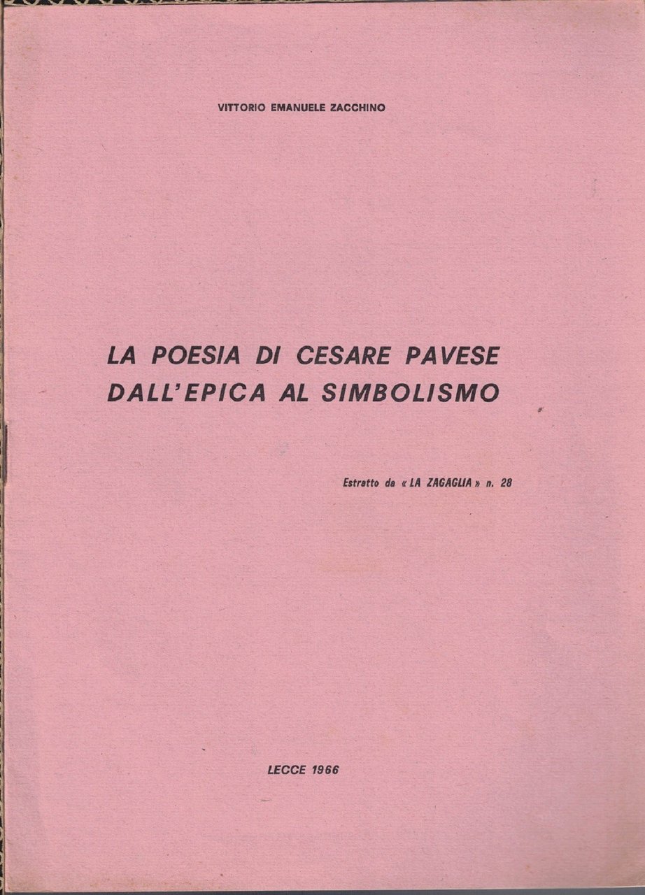 Zacchino, La poesia di Cesare Pavese dall’epica al simbolismo