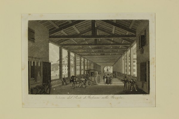 GANDINI FRANCESCO. Interno del Ponte di Bassano sulla Brenta.