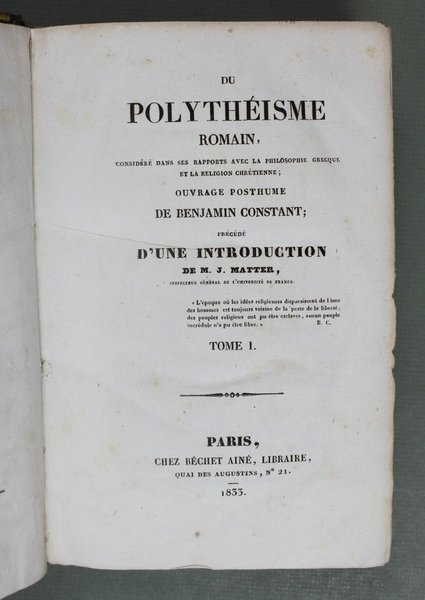 Du polytheisme romain consid‚r‚ dans ses rapports avec la philosophie …