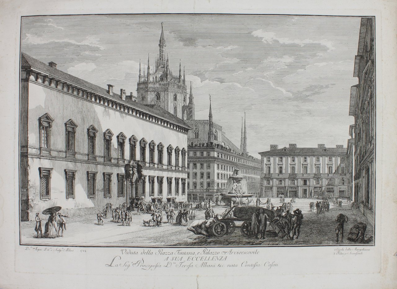 ASPARI DOMENICO. Veduta della Piazza Fontana, e Palazzo Arcivescovile. Milano, … | Immagine principale