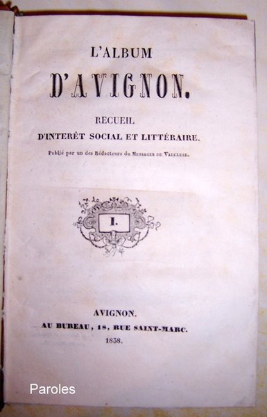 L'Album d'Avignon - Recueil d'intérêt social et littéraire - 1 …