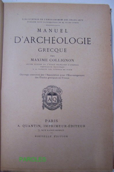 Manuel d'archéologie grecque.