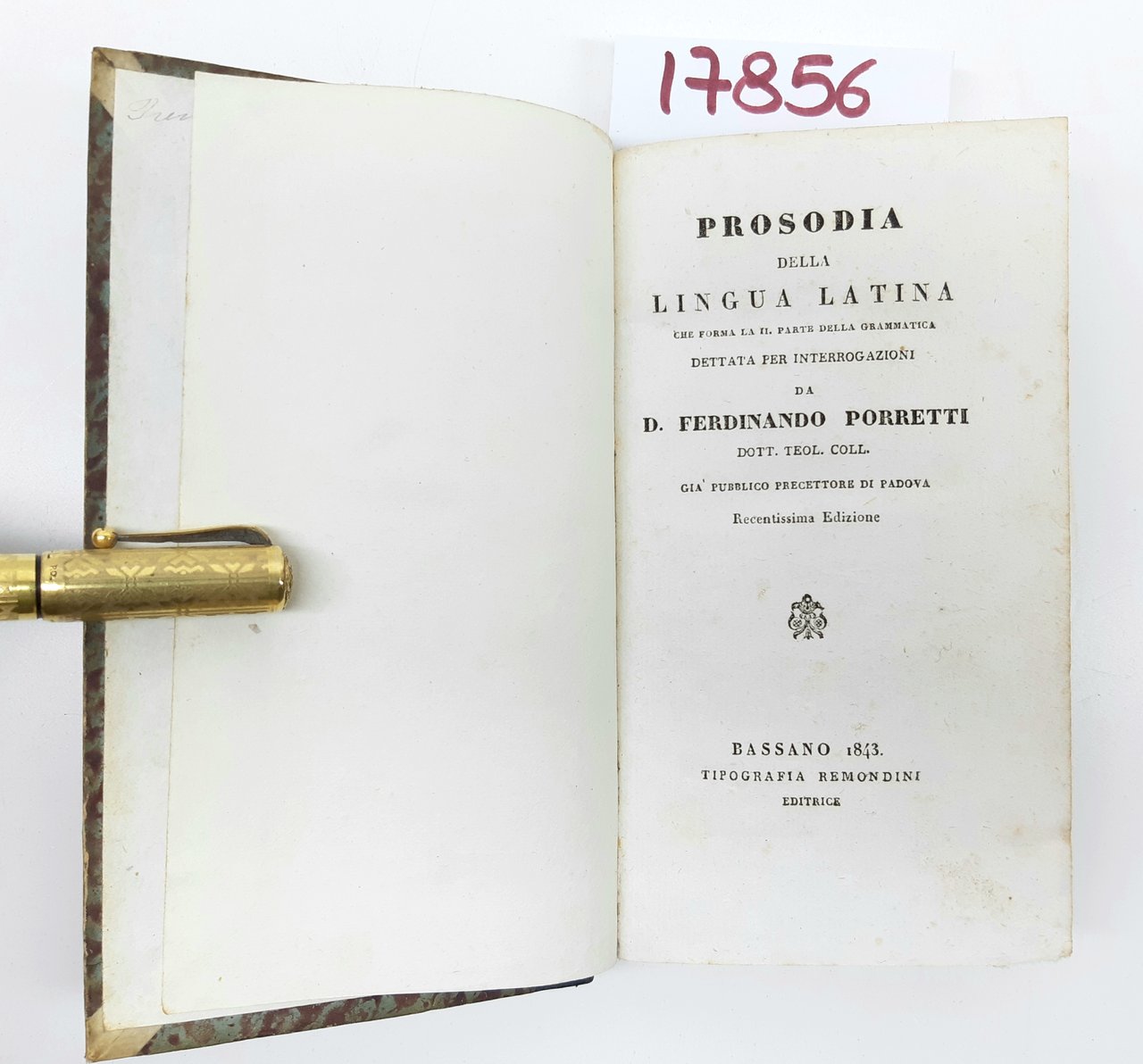 Ferdinando Porretti Prosodia della lingua latina 1843 Remondini