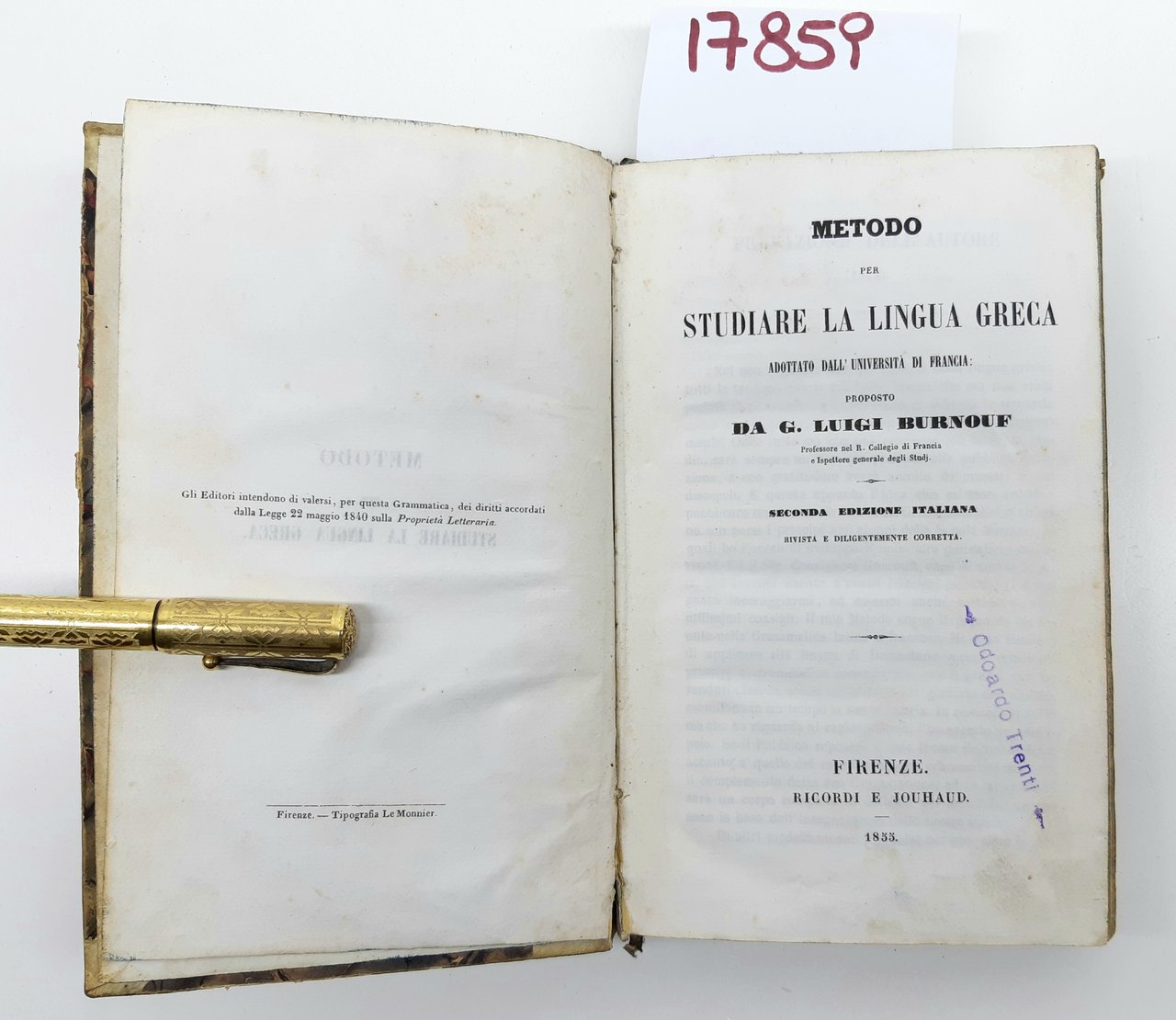 Luigi Burnouf Metodo per studiare la lingua greca 2° ed. …