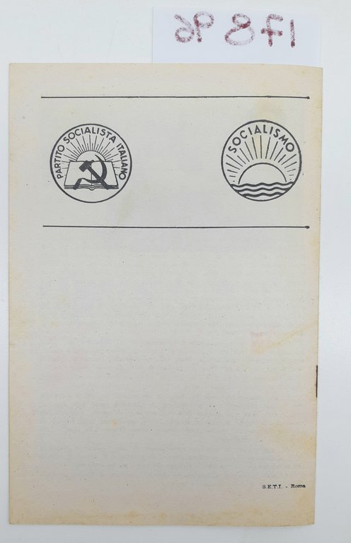 La carta dell'unificazione Socialista S.E.T.I. Roma senza data