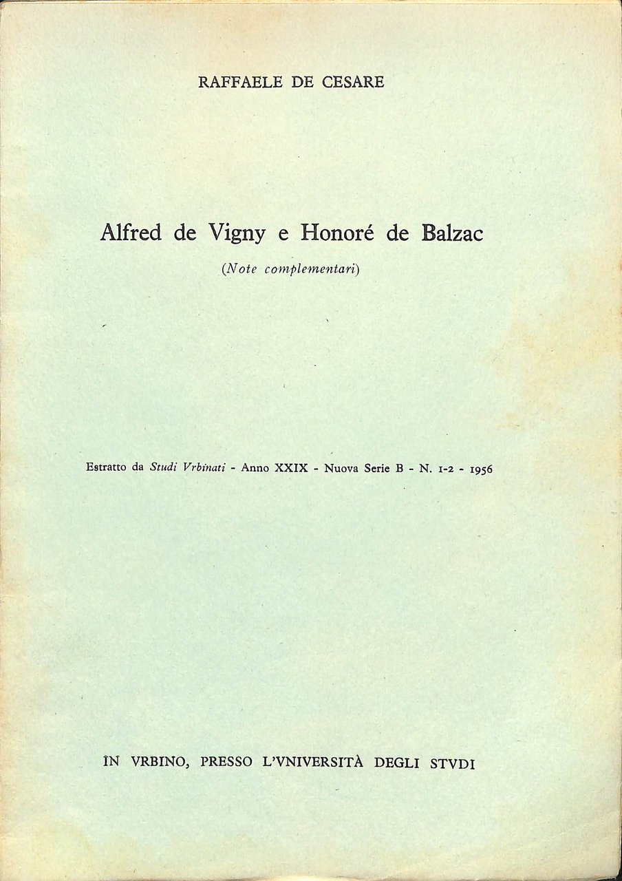 Alfred De Vigny e Honore de Balzac (note complementari)