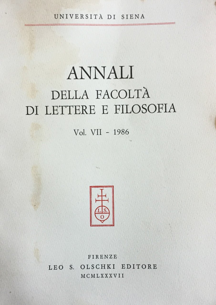 Annali della facoltà di lettere e filosofia Università di Siena …