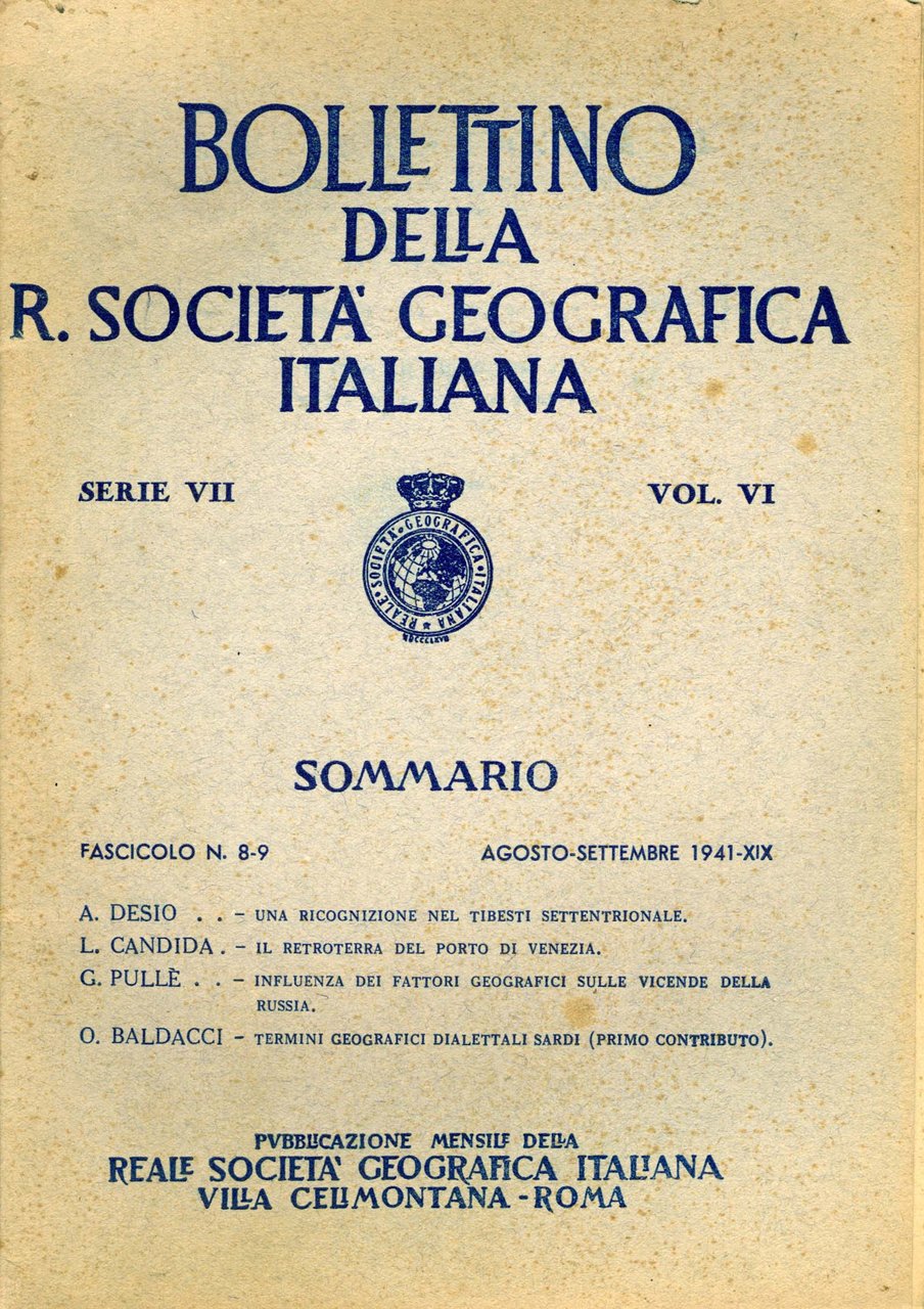 Bollettino della Società Geografica Italiana n. 8-9 (1941)