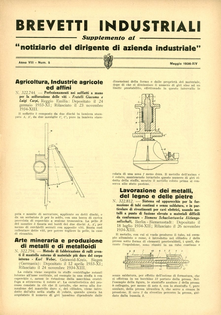 Brevetti Industriali 1936. Supplemento a Il Notiziario del dirigente di …