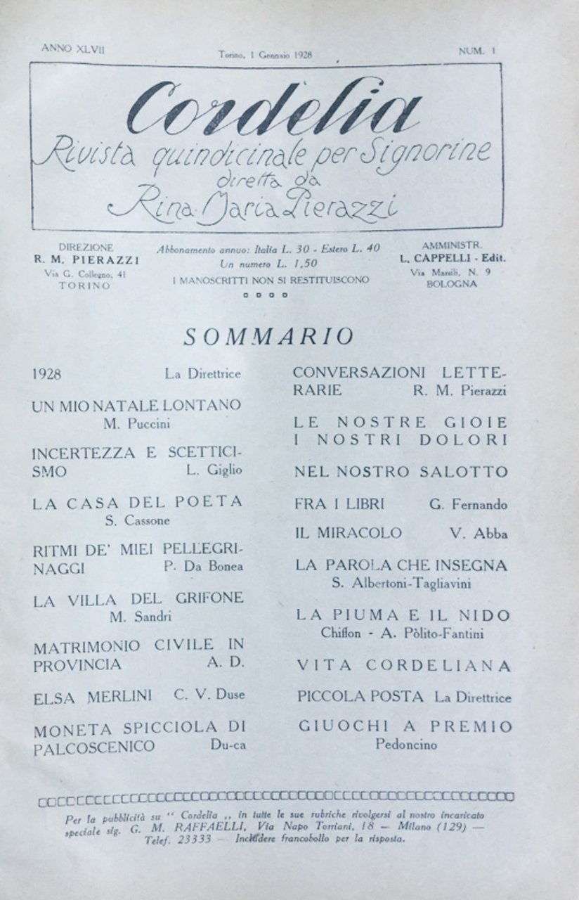 Cordelia. Rivista quindicinale per signorine - 1928