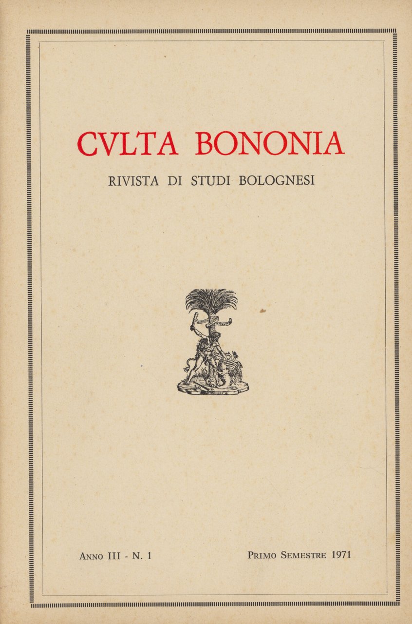 Culta Bononia: rivista di studi bolognesi. Anno III, n. 1 … | Immagine principale
