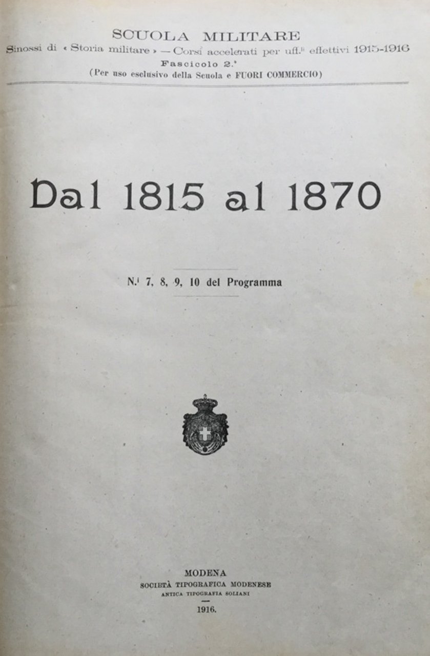 Dal 1815 al 1870. Sinossi di storia militare | Immagine principale