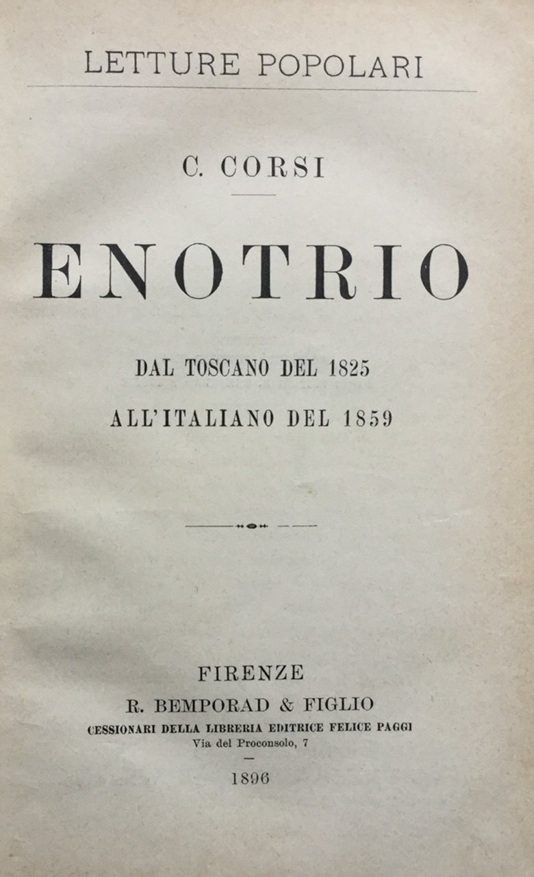 Enotrio, dal Toscano del 1825 all'Italiano del 1859