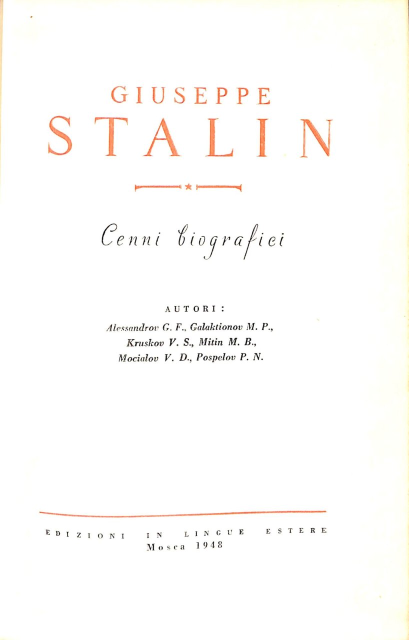 Giuseppe Stalin : cenni biografici