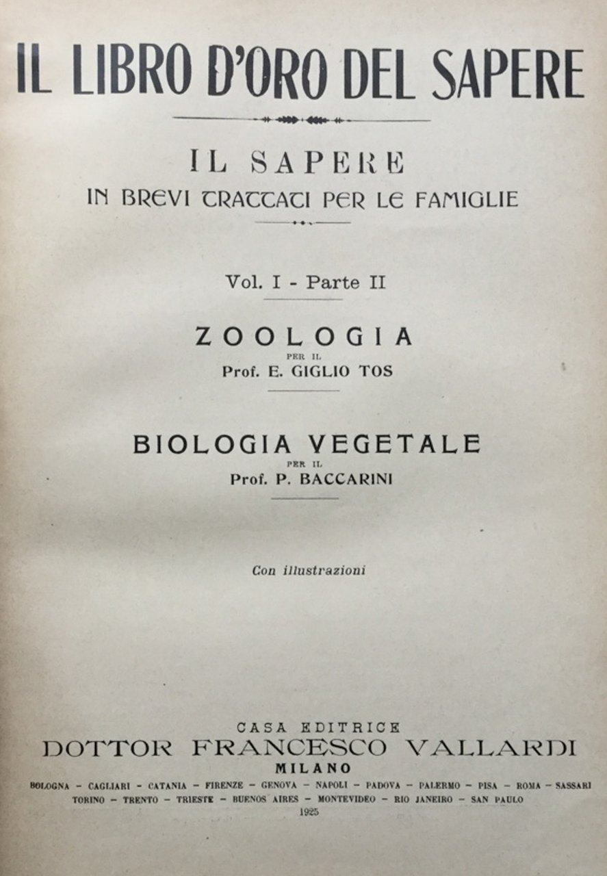 Il libro d'oro del sapere. vol. I parte II. Zoologia. …