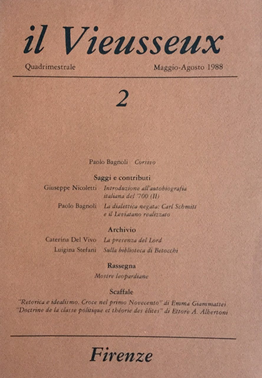 Il Vieusseux n. 2 maggio - agosto 1988 | Immagine principale